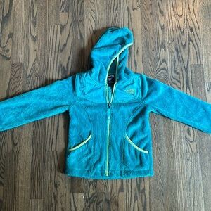 North Face Osito Jacket with hood, size S 7/8, teal, excellent condition
